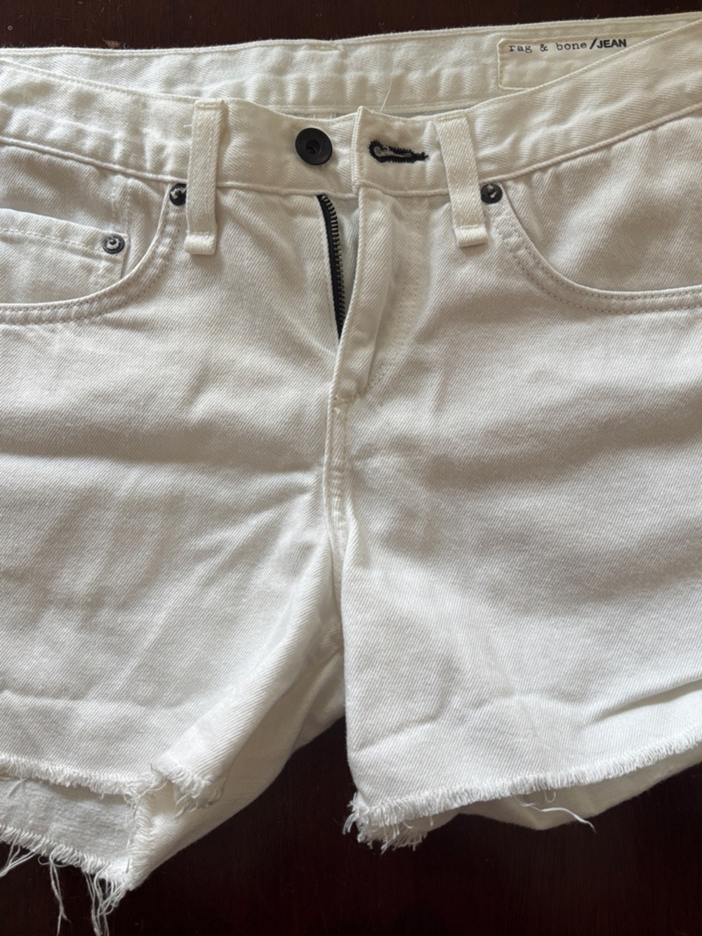 rag & bone White Raw-Hem Denim Shorts